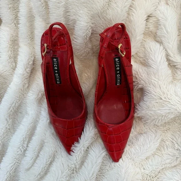 Alice & Olivia red croc heels - Picture 3 of 6